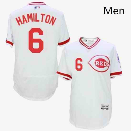Mens Majestic Cincinnati Reds 6 Billy Hamilton White Flexbase Authentic Collection Cooperstown MLB Jersey